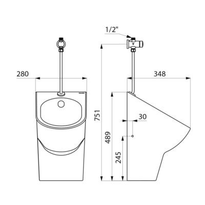 Easy-D céramique - urinoir - Delabie avec robinet temporisé Temposoft 2 droit - pack complet pour collectivités_1