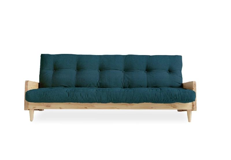 CANAPÉ 3 PLACES CONVERTIBLE INDIE STYLE SCANDINAVE FUTON BLEU PROFOND COUCHAGE 130*190 CM._1