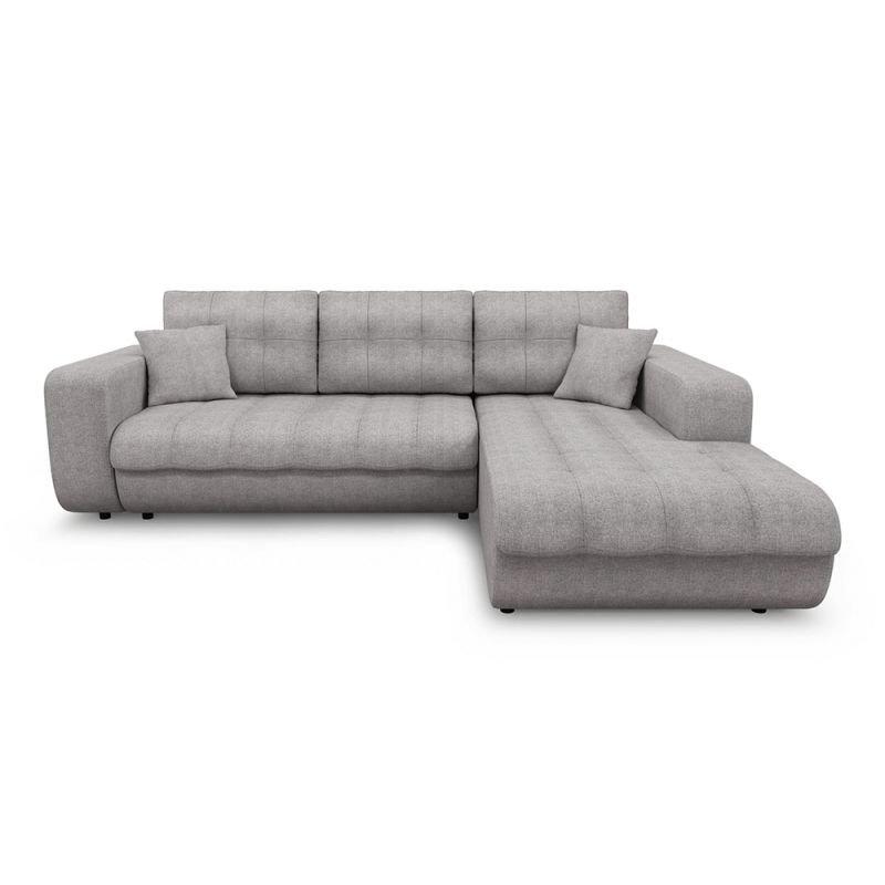 Canapé d'angle scandinave ZELI gris clair - Convertible avec méridienne à droite et coffre de rangement_1