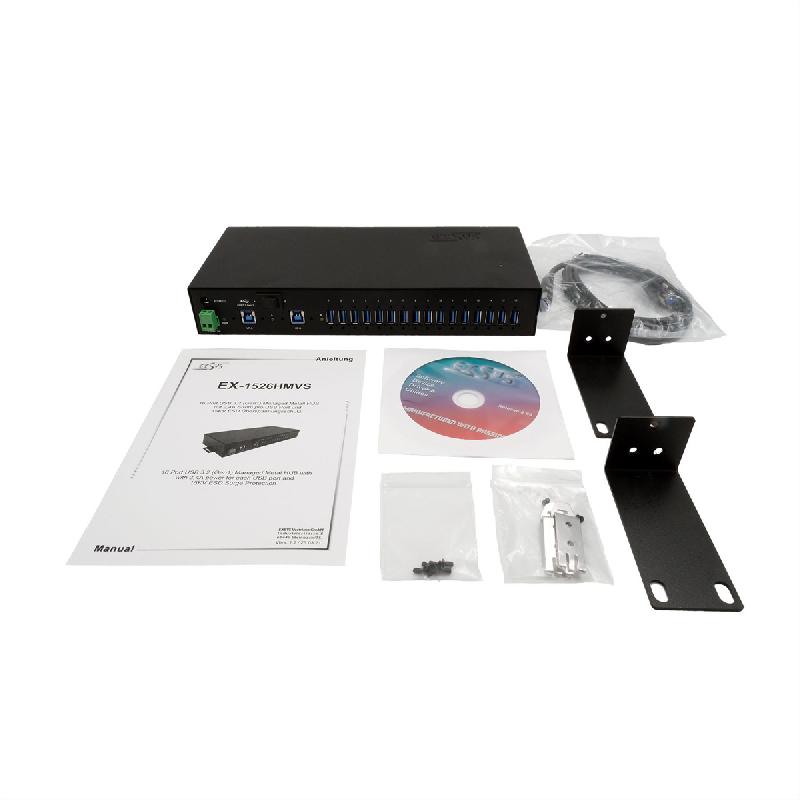 EXSYS EX-1526HMVS Hub USB 3.2 Gen1 métal à 16 ports administré, protection de surtension 15KV ESD_1