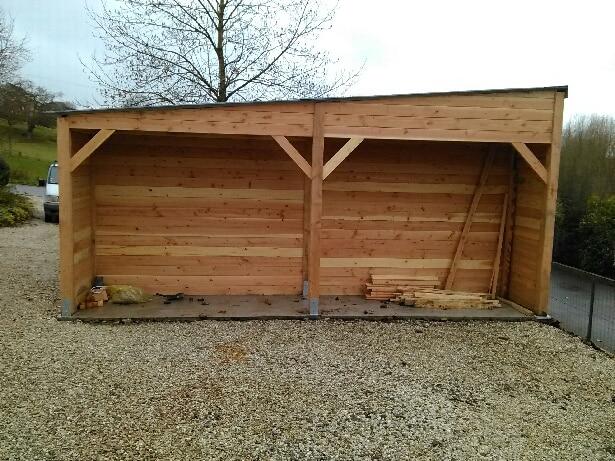 Garage avec bûcher en bois Douglas - GAR002 - 2 portes basculantes motorisées - Fabrication française_1