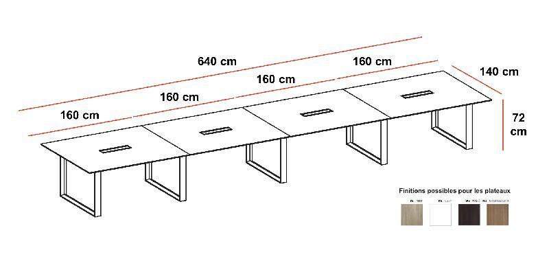 Grande table de réunion rectangulaire X7- Officity. - Blanc 9010, Wenge, 640_1