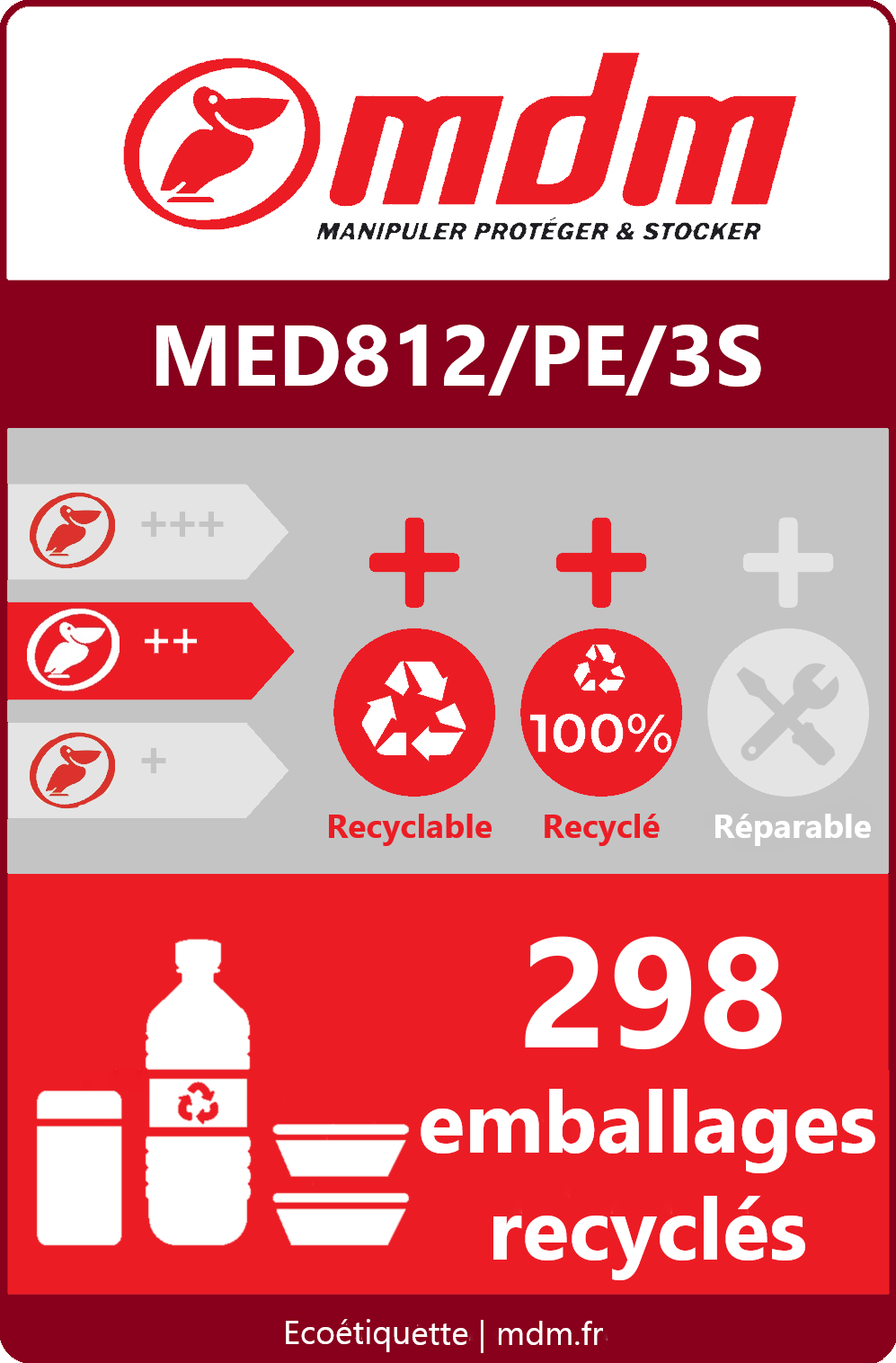 Palette plastique 3 semelles monobloc - MED812/PE/3S - 800x1200 mm, rebords anti-dérapants, charge statique 5000 kg_1