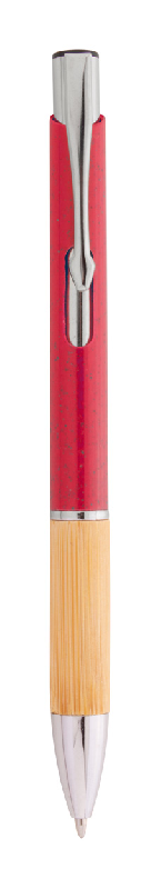 Stylo bille écologique en paille de blé - grip bambou - encre bleue - couleur rouge - 7,5g_1