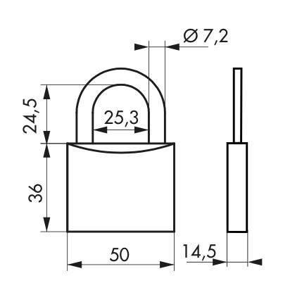 Cadenas à clé type 1+ 50 mm - corps laiton monobloc - anse acier cémenté nickelé - marque Thirard_1