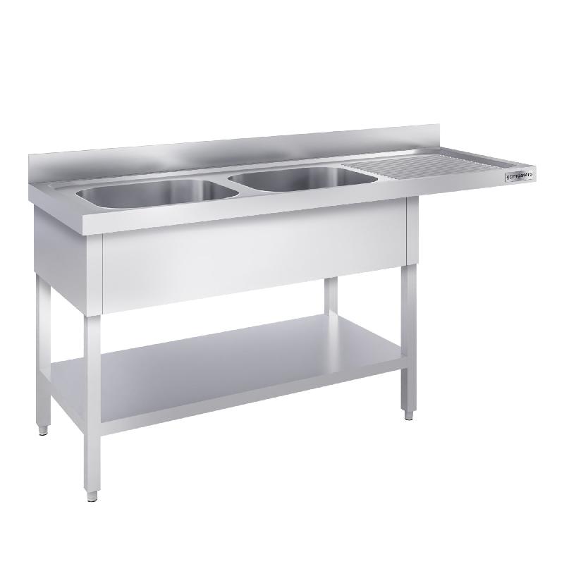 Plonge Inox 2 bacs avec passage lave-vaisselle - P 700 - GGM - 2000 mm bac à gauche_1