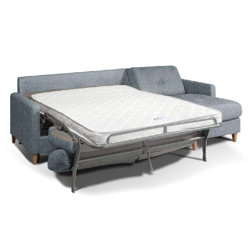 Canapé d'angle scandinave 3 places - Renatonisi Tweed bleu azur - Matelas 16 cm couchage 140x197 cm - Système express - Sommier à lattes_1