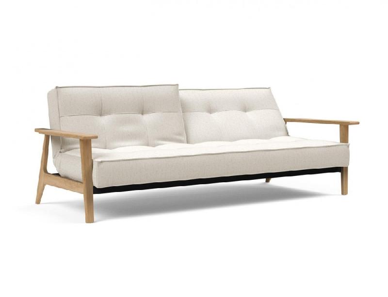 Canapé-lit design Innovation Living Splitback Frej - Convertible 115x210 cm - Accoudoirs bois - Tissu bouclé Off White_1