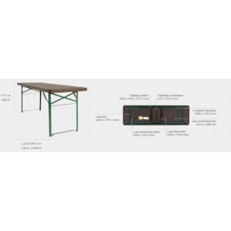 Table pliante Munich - brasserie - pieds adaptés aux sols mous - 220x50x77cm_1