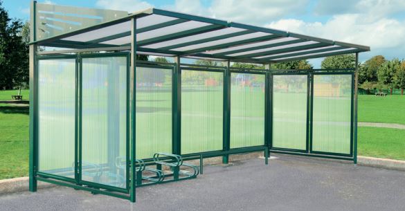 Abri vélo moderne - Conviviale - porte-à-faux, structure acier, toiture polycarbonate traité anti-UV_1