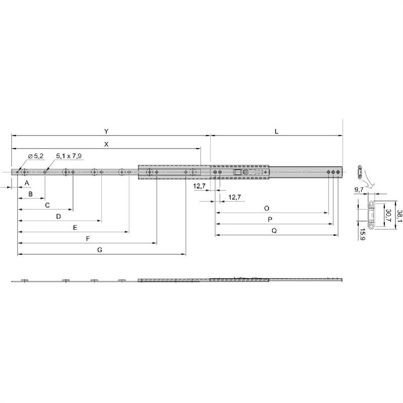 Glissière télescopique universelle SCHROFF, 1 U, 711L_1