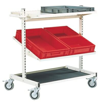 Desserte montants centrés - Hauteur 1250 mm - 2 montants en T, roulettes Ø 125 mm, tablette basse avec rebords_1