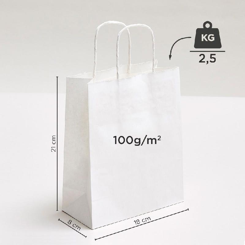 Sac kraft vergé blanc poignées torsadées 18x8X21cm - par 50_1