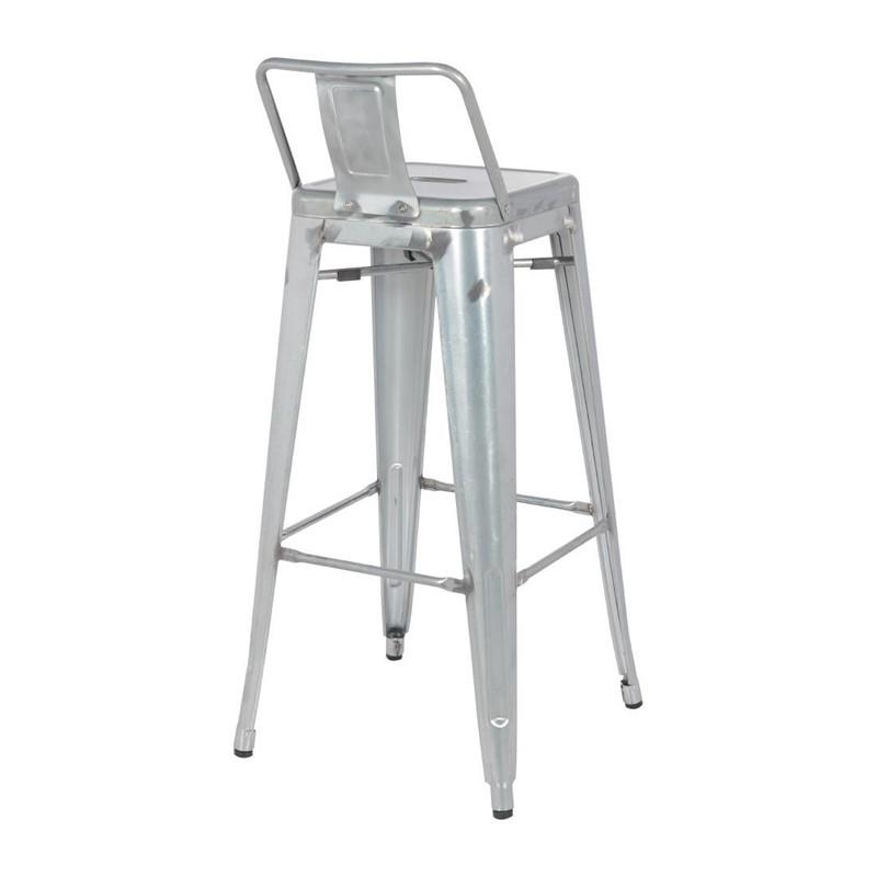 Tabouret haut en acier galvanisé avec dossier Bistro (paquet de 4) | Bolero - DL877_1