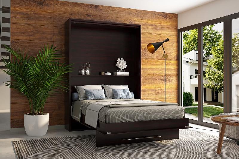 Armoire lit escamotable Mykonos Wengué - Couchage 140x200 cm - Ouverture assistée et design chic_1