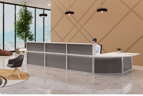 Banque d'accueil Élégance - voile de fond plexi satiné ou brillant, structure en panneau mélaminé double face_1