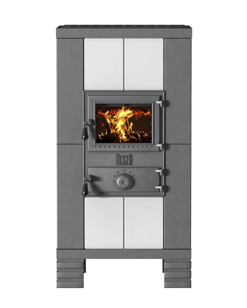 Poêle à bois avec Habillage en fonte  et Parement en faïence - Fausta_1