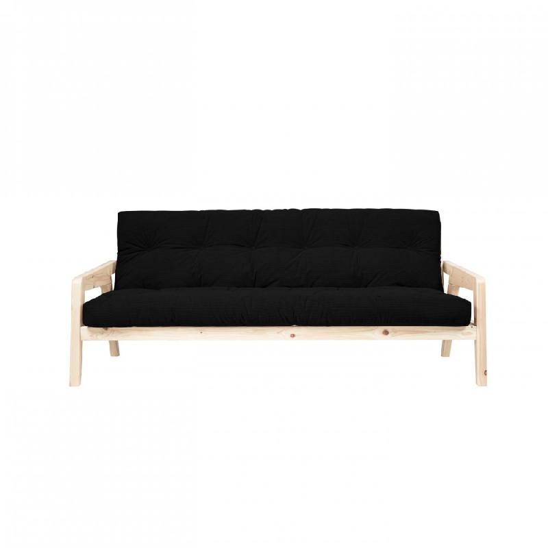 Canapé convertible futon GRAB - Pin naturel - Coloris noir - Couchage 130 x 190 cm - Style scandinave_1
