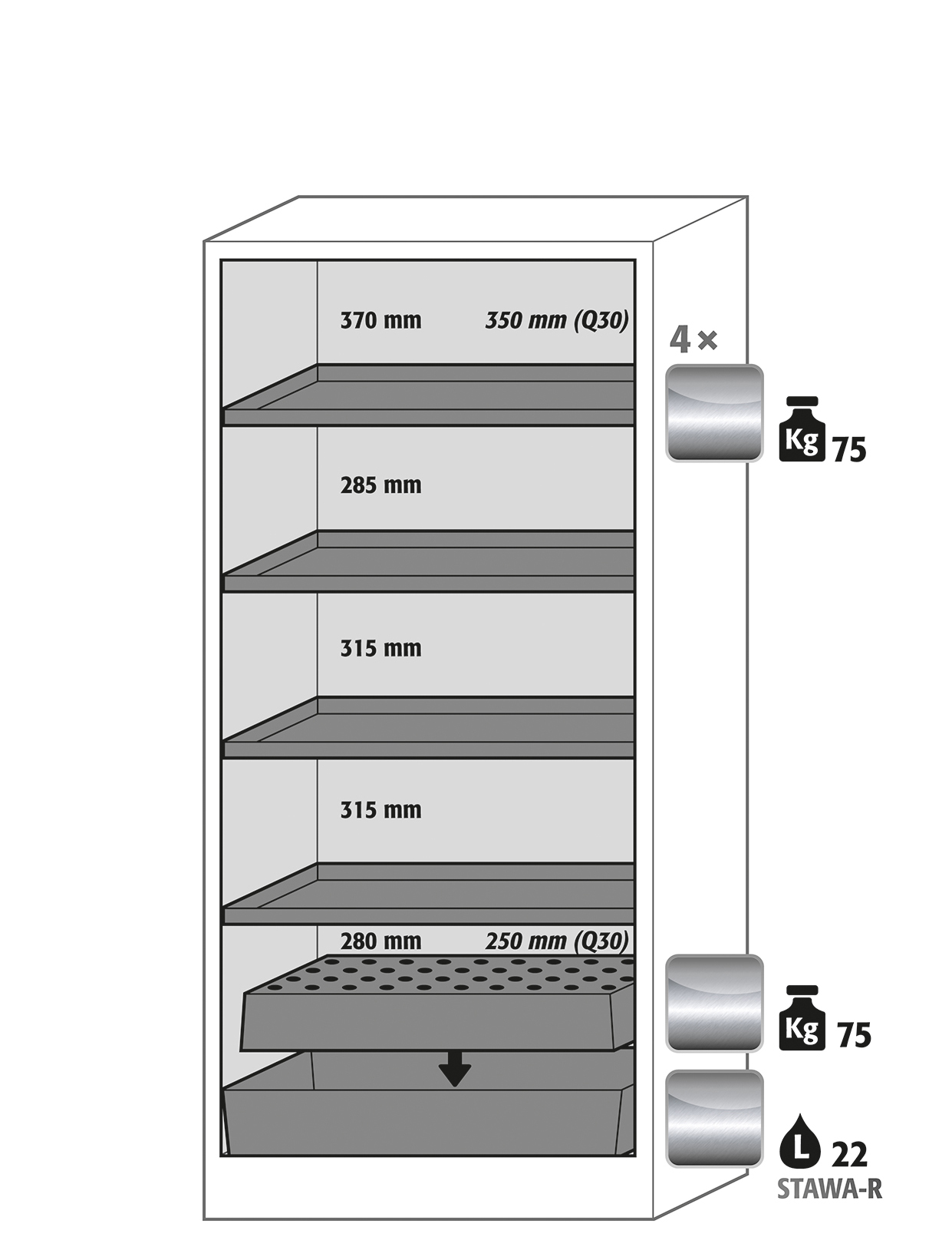 Armoire de sécurité Q-PEGASUS-90 - Type 90 - Modèle Q90.195.090.WDAC - Réf 30042-049-30048 - Conforme NF EN 14470-1 et certifiée GS_1