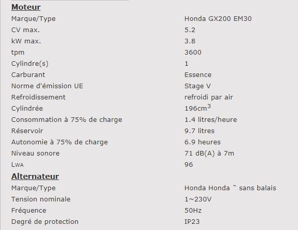 Em30 - 999000603 Groupe électrogène Europower - 3 kVA max, 2.6 kVA continu, monophasé 230V_1