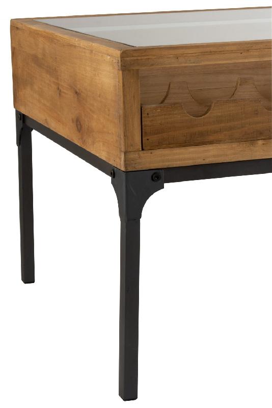 Table basse industrielle FAKY - 2 tiroirs pour bouteilles - métal noir et bois naturel_1