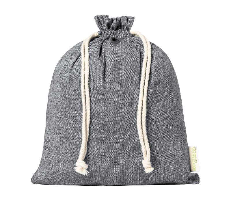 Sac publicitaire - Sac à provisions en coton recyclé - Fermeture à cordon - 120 g/m² - Noir - 35g_1