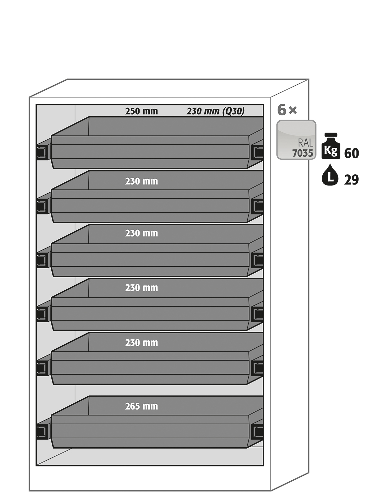 Armoire de sécurité Q-CLASSIC-30 modèle Q30.195.116 - Réf 31003-061-33653 - Type 30 avec portes battantes, testée NF EN 14470-1_1