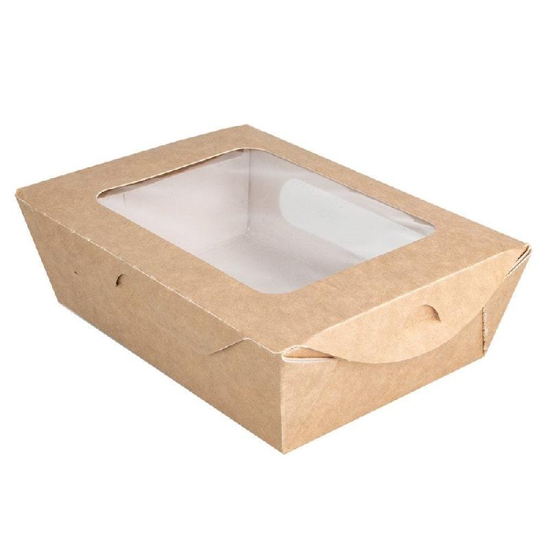 Boîte salade carton Kraft +couv fenêtre 700cc16x12x5cm - par 50_1