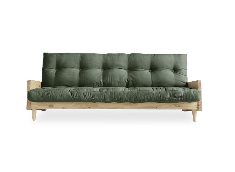 Canapé 3 places convertible INDIE - Style scandinave futon vert olive - Couchage 130x190 cm - Karup_1
