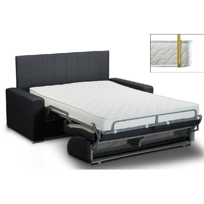 Canapé-lit 3 places express Renatonisi - 140 cm - Tête de lit intégrée - Polyuréthane noir - Sommier à lattes_1