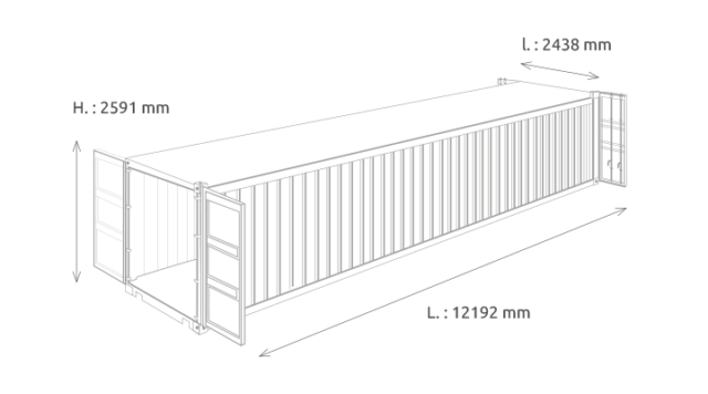 Conteneur tunnel 40 pieds double door avec deux accès - Longueur 12m - Surface 66m3 - adapté à des projets sur mesure : ateliers, tunnels, stockage compartimenté_1