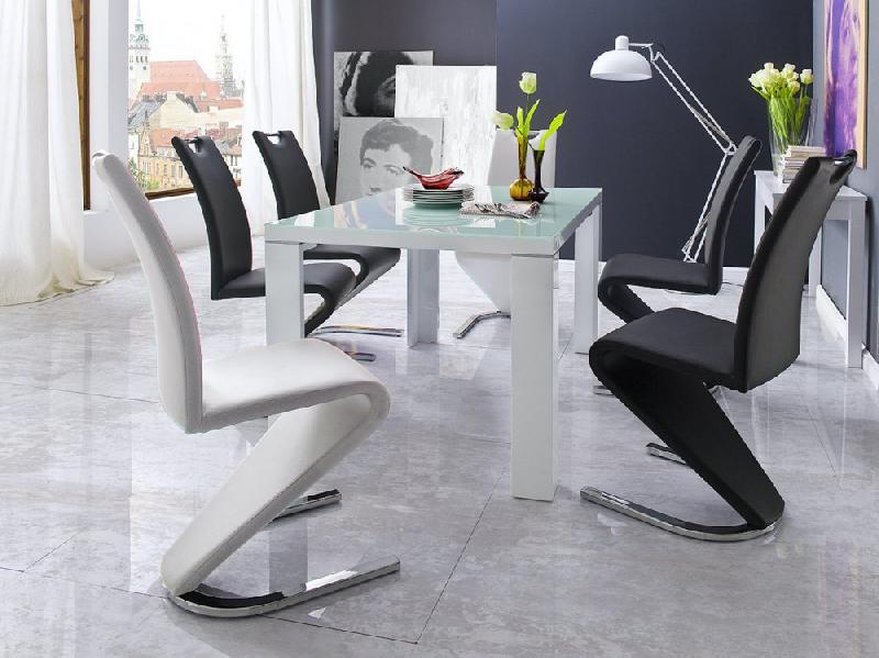 Lot de 2 chaises ALBI - tissu blanc - piètement luge en tube chrome - design chic et moderne_1