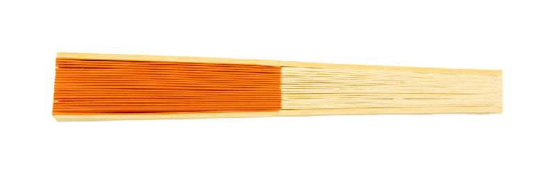 Éventail en papier - branches en bambou - couleur orange - poids 17,3 g_1