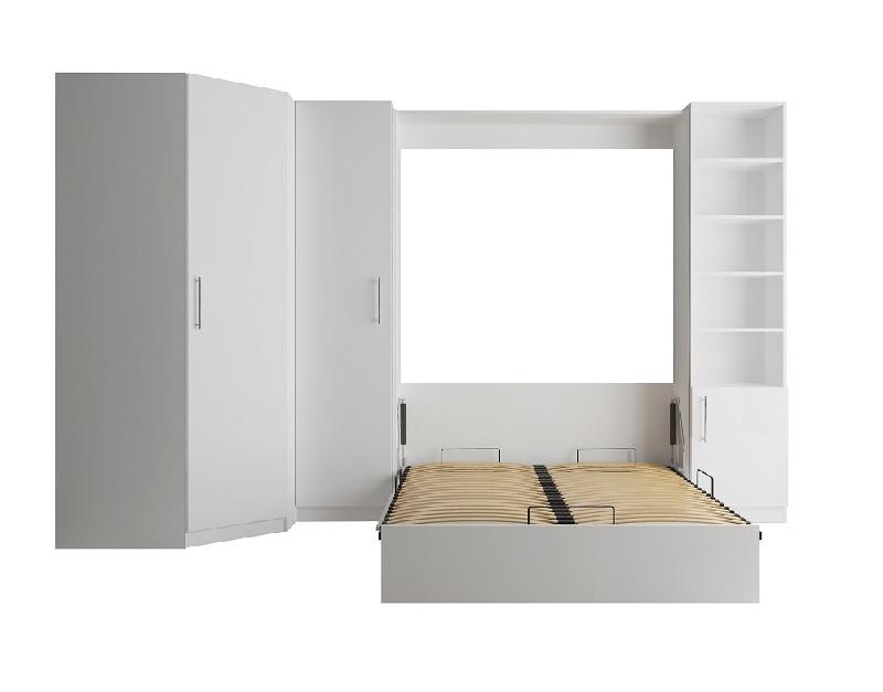 COMPOSITION ARMOIRE LIT ESCAMOTABLE DYNAMO BLANC MAT COUCHAGE 140 X 200 CM  2 COLONNES RANGEMENTS + ANGLE_1