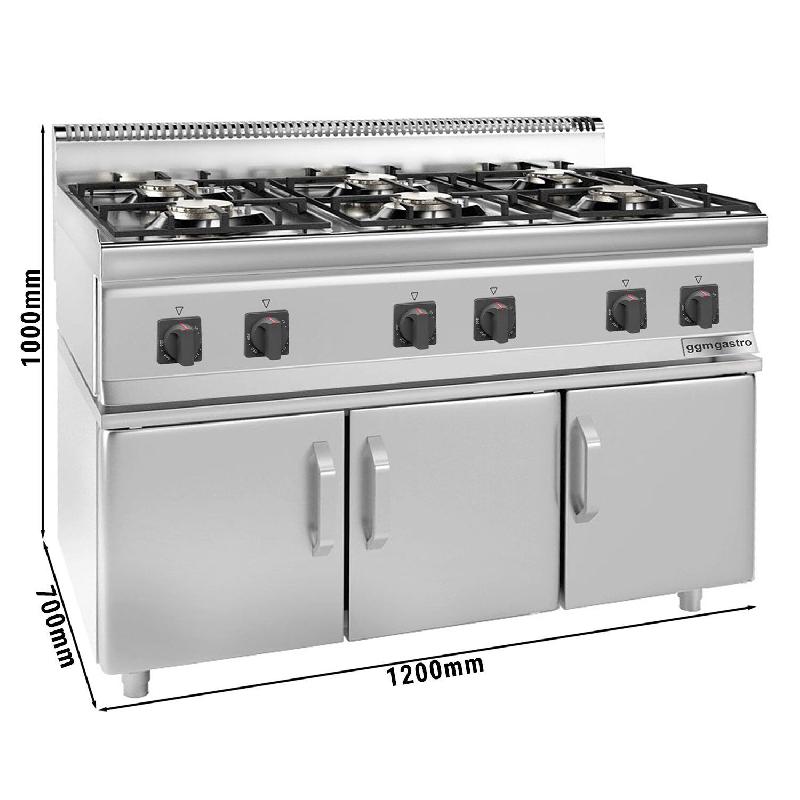 Cuisinière à gaz - 36 kW - 6 Brûleurs - Incl. Soubassement avec 3 portes  - Mario 700 | GGM -GHK1200-E-UBK1200-E_1