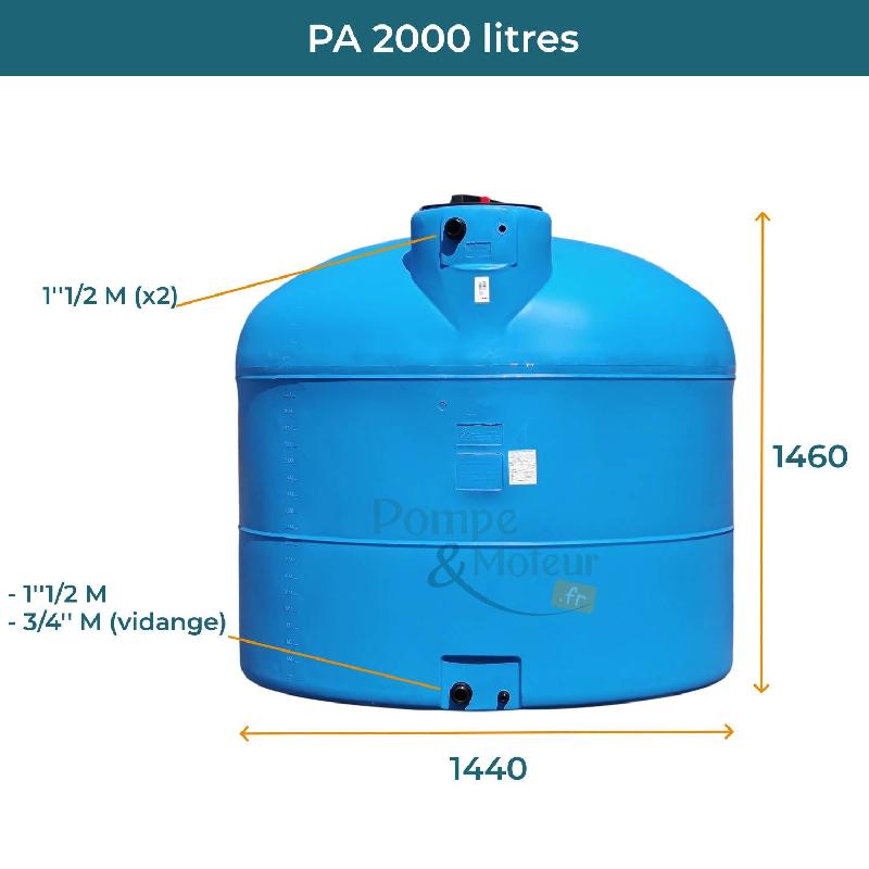 Cuve 2000l Aérienne De Récupération D'eau - Réservoir Cylindrique Bleu - Elbi Pa2000_1