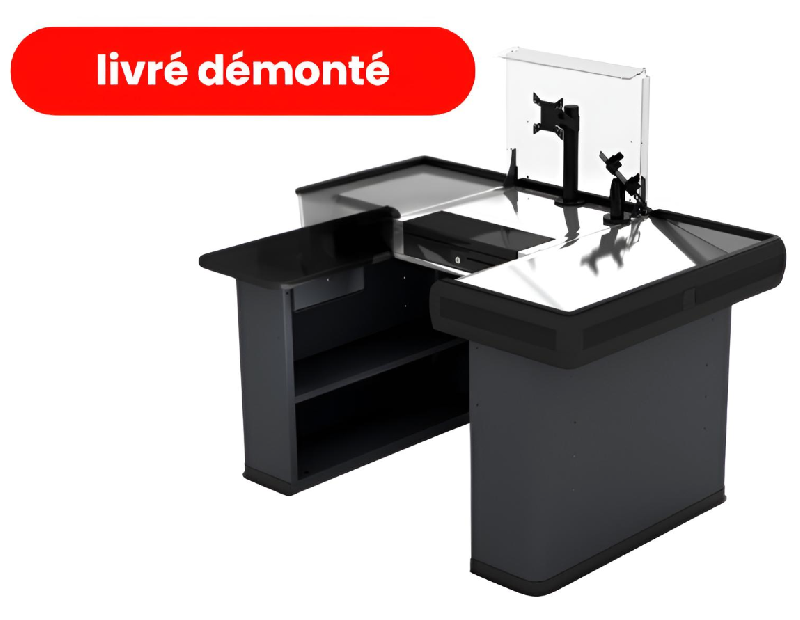 Meuble de caisse compact 1500 mm à monter - Tiroir à ouverture verticale, support Pin-Pad et plexi de protection_1