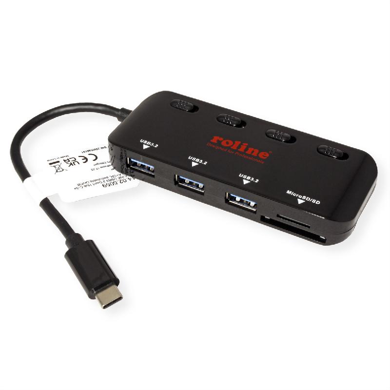 ROLINE Hub USB 3.2 Gen 1, 3 ports, type C, 1 port Cardreader_1