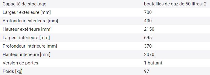 158049W - Armoire pour bouteilles de gaz 700mm - Galvanisée, époxy RAL 7035, stockage 2x50L_1