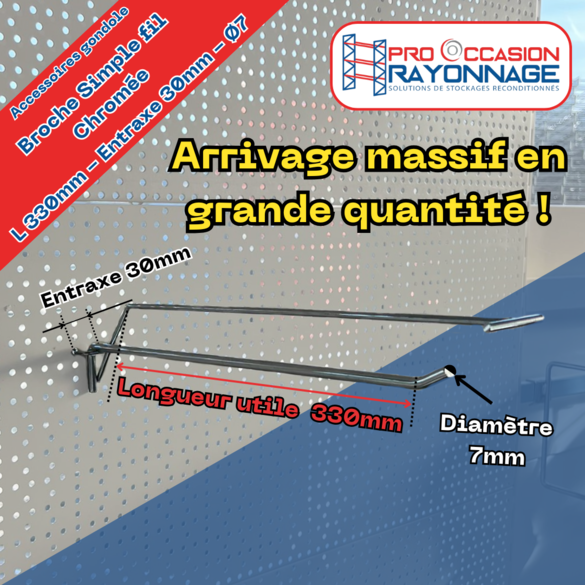 Broche simple fil chromée - Longueur utile 330mm - Entraxe 30mm - Ø7_1
