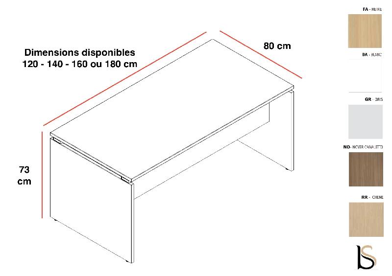 Bureau rectangulaire pieds bois Practika P4 - Quadrifoglio - 180, Gris_2