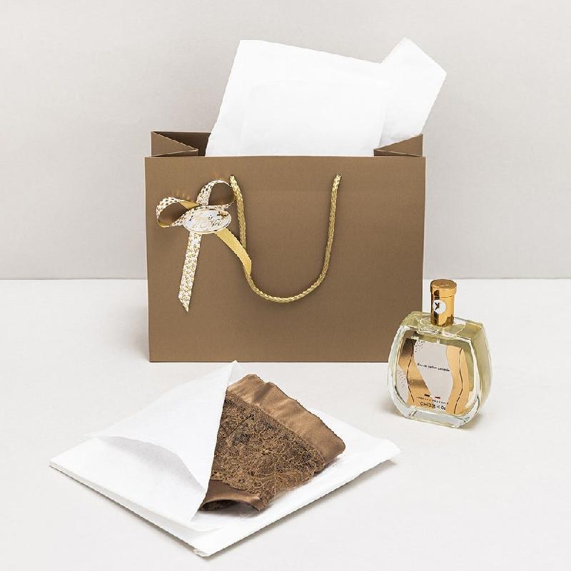 Sac papier luxe métallisé laiton poignées cordelières 23x10x18cm - par 12_1