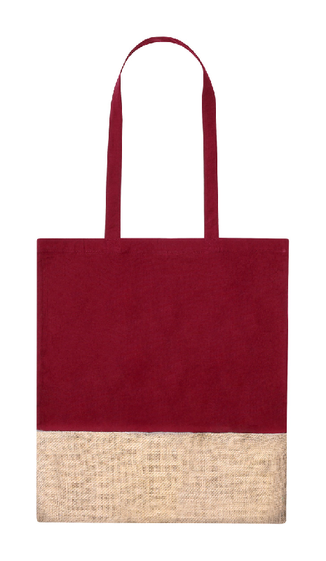 Sac shopping bicolore en coton et jute - anses longues - 120 g/m² - couleur bordeaux_1