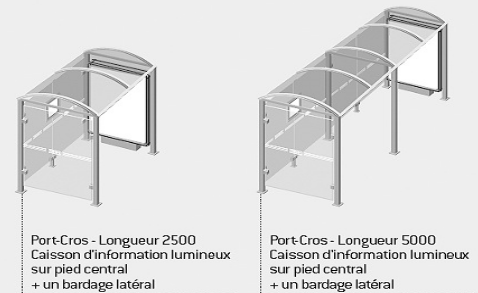 ABRI BUS PORT-CROS / STRUCTURE EN ACIER / BARDAGE EN VERRE TREMPÉ / AVEC BANQUETTE / 250 X 156 CM_1