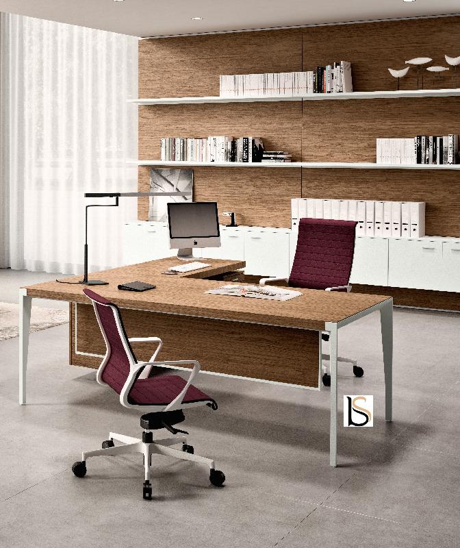 Bureau d'angle X9 avec pieds coloris blanc - Officity - 212, Droite, Orme gris_0