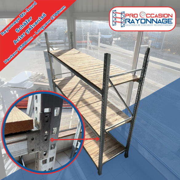 Rayonnage mi-lourd galvanisé - Hauteur 2500mm, Longueur 2700mm, Profondeur 800mm - Schäfer_1