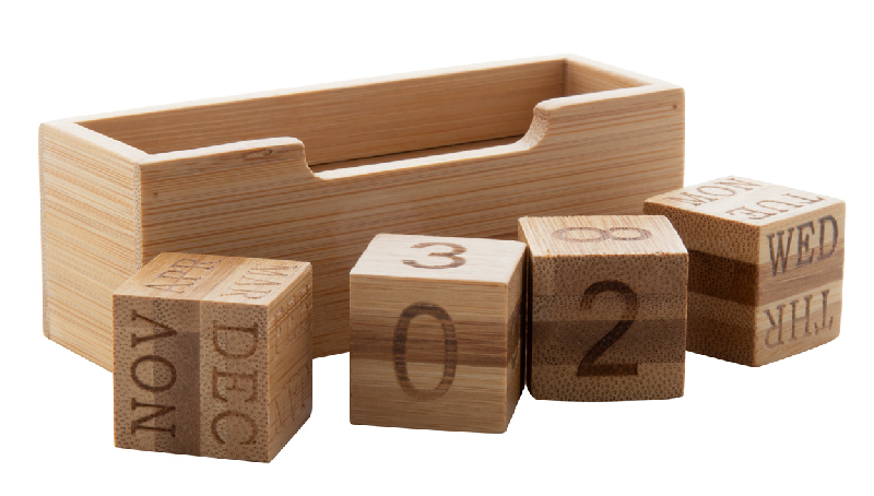 Calendrier perpétuel en bambou - 4 dés avec support - Couleur naturelle_1
