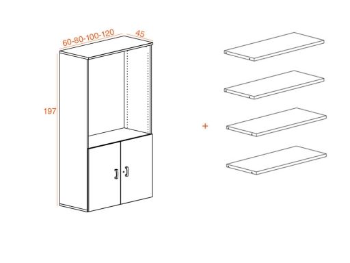 Armoire haute ouverte avec portes battantes - H 197 cm - Largeur 60 à 120 cm - 6 niveaux de rangement - Bois mélaminé_1