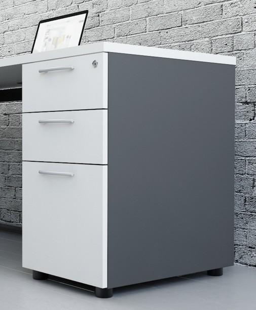 Bureau individuel Ogi Q avec caisson et voile de fond - MDD - Anthracite, 3 tiroirs_1