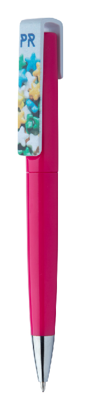 Stylo à bille twist en plastique - large clip personnalisable - encre bleue - couleur fuchsia_1